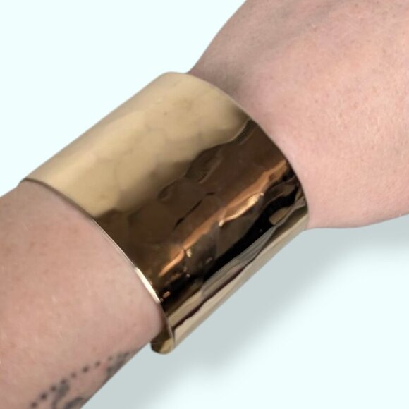 Gold Tone Hammered Metal Cuff Bracelet - Picture 1 of 6